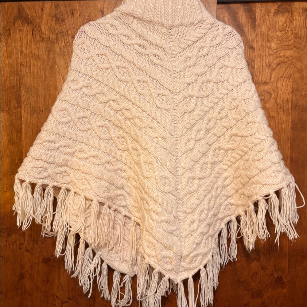 Cable Knit Cream Sweater Poncho
